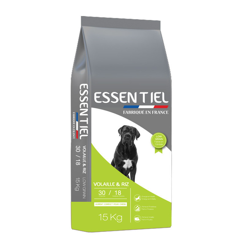 Croquettes Essentiel Volaille et Riz 30/18 Low Grain Nature Dog 15Kg