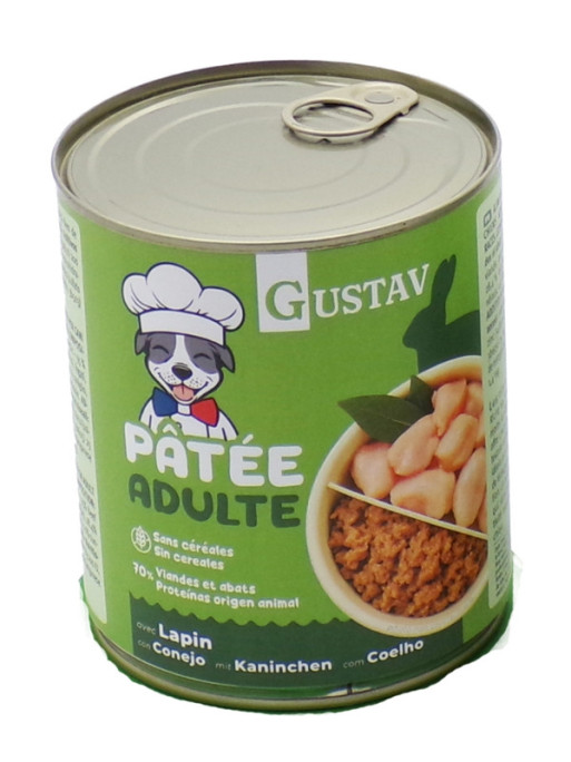 Pâtée pour chien adulte lapin 800g Gustav