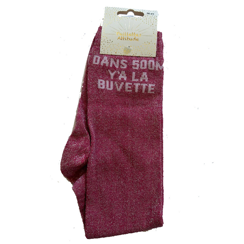 Chaussettes pailletée ''Dans 500m il y'a la buvette'' Paillettes Attitude