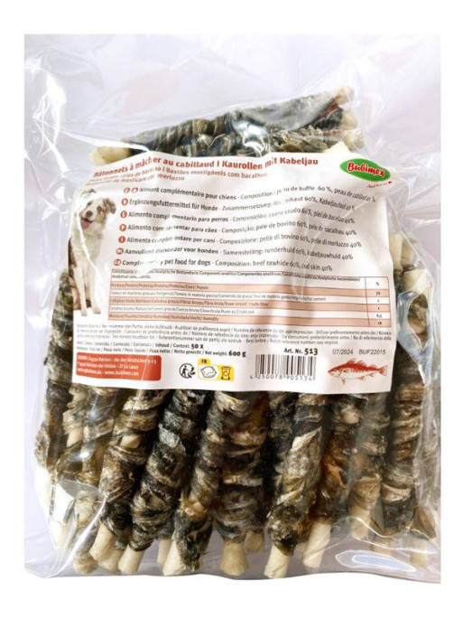 Bâtonnet à mâcher peau de buffle/peau de cabillaud 12.5cm vrac