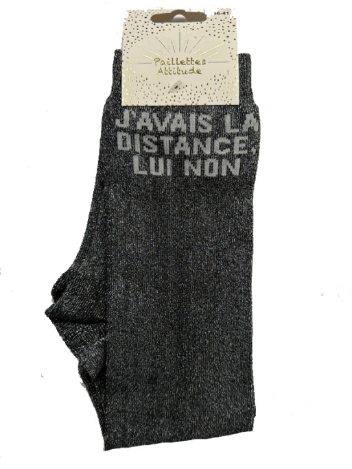 Chaussettes d'équitation pailletées ''J'avais la distance, lui non'' Paillettes Attitude