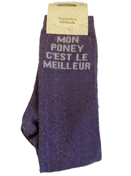 Chaussettes d'équitation pailletées ''Mon poney c'est le meilleur'' Paillettes Attitude