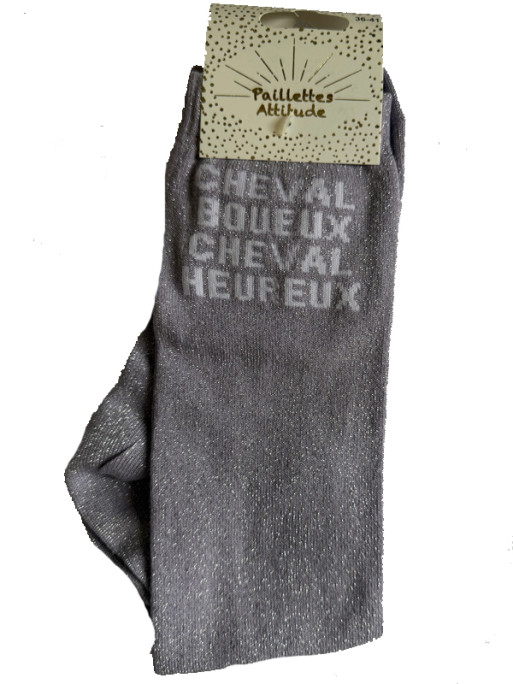 Chaussettes d'équitation pailletées ''Cheval boueux cheval heureux'' Paillettes Attitude