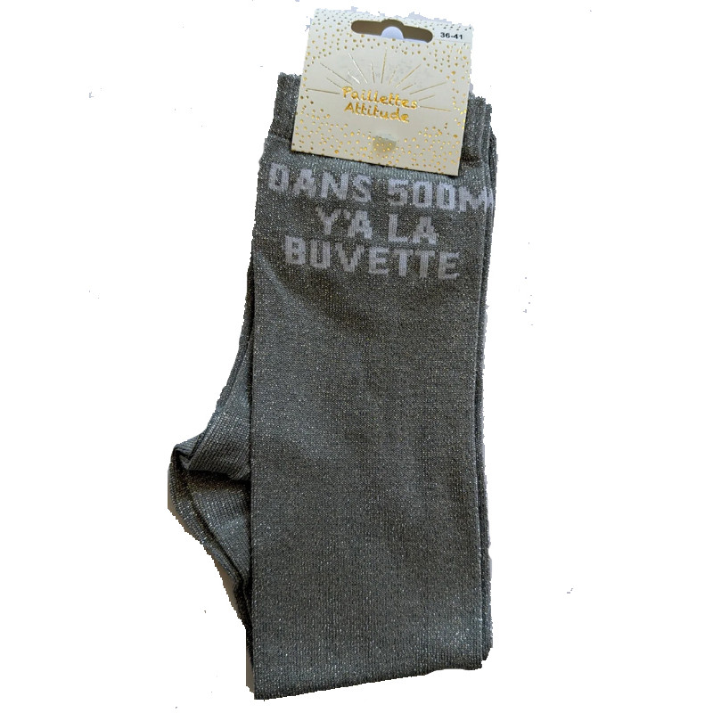 Chaussettes d'équitation pailletées ''Dans 500m il y'a la buvette'' Paillettes Attitude