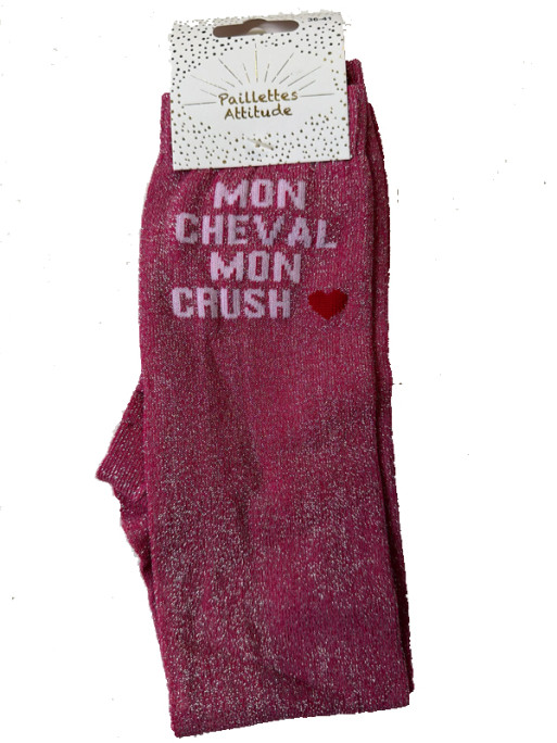 Chaussettes d'équitation pailletées ''Mon cheval mon crush'' Paillettes Attitude