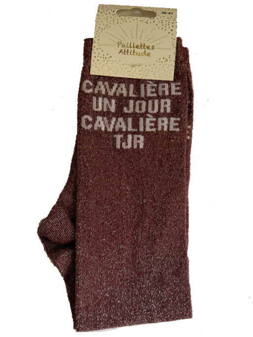 Chaussettes d'équitation pailletées ''Cavalière un jour cavalière tjr'' Paillettes Attitude