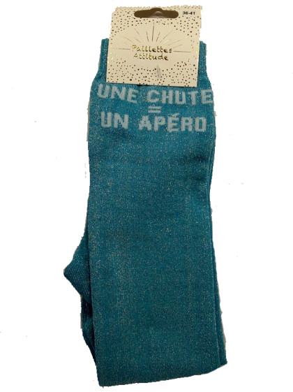 Chaussettes d'équitation pailletées ''Une chute un apéro'' Paillettes Attitude