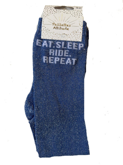 Chaussettes d'équitation pailletées ''Eat Sleep Ride Repeat'' Paillettes Attitude