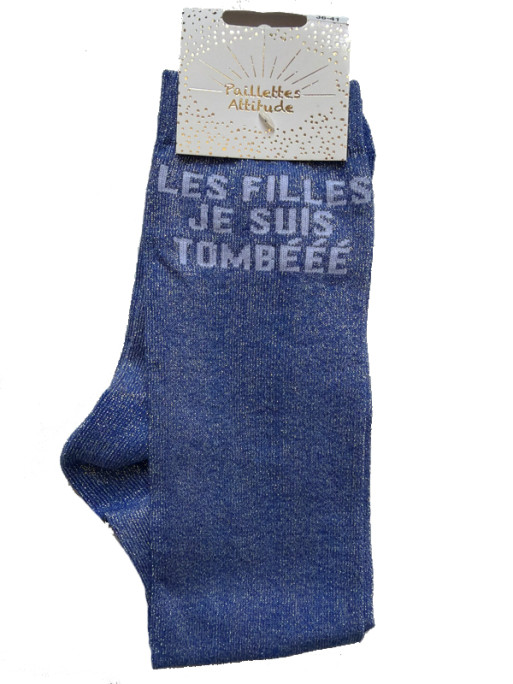 Chaussettes d'équitation pailletées ''Les filles je suis tombééé'' Paillettes Attitude