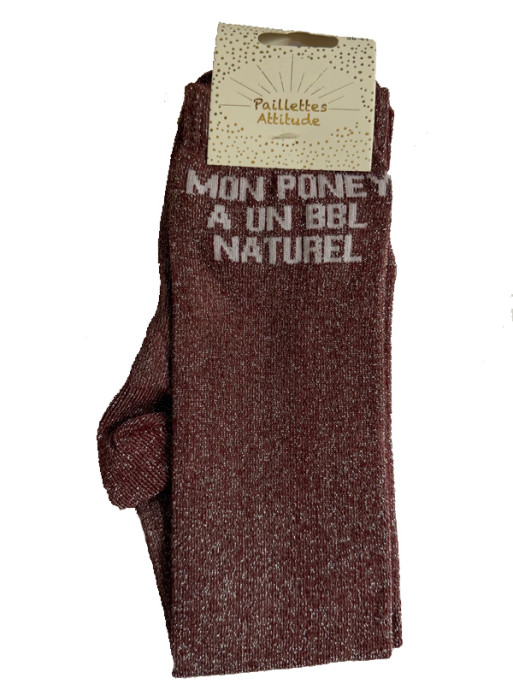 Chaussettes d'équitation pailletées ''Mon poney à un BBL naturel'' Paillettes Attitude