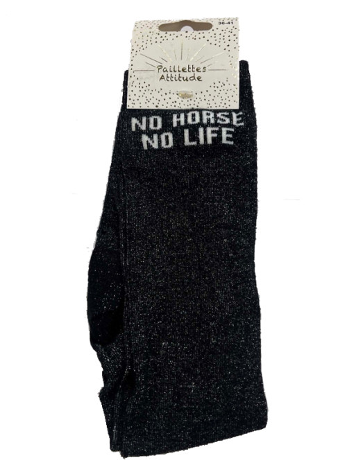 Chaussettes d'équitation pailletées ''No Horse No Life'' Paillettes Attitude