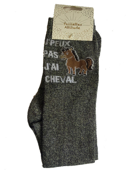 Chaussettes d'équitation pailletées ''J'peux pas j'ai cheval'' Paillettes Attitude