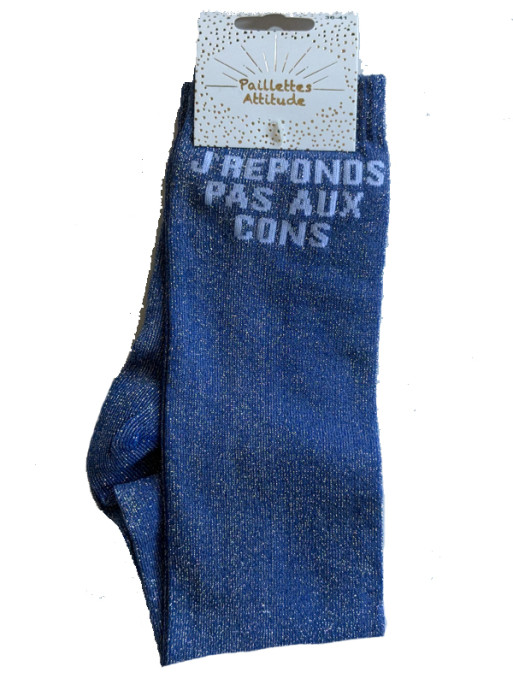 Chaussettes d'équitation pailletées ''J'réponds pas aux cons'' Paillettes Attitude