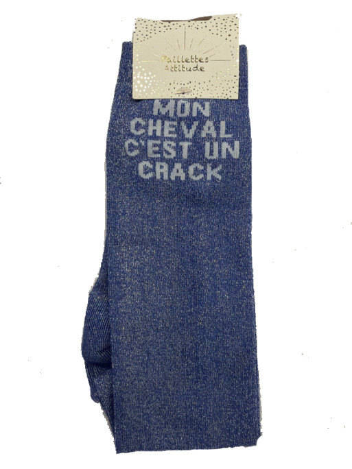Chaussettes d'équitation pailletées ''Mon cheval c'est un crack'' Paillettes Attitude