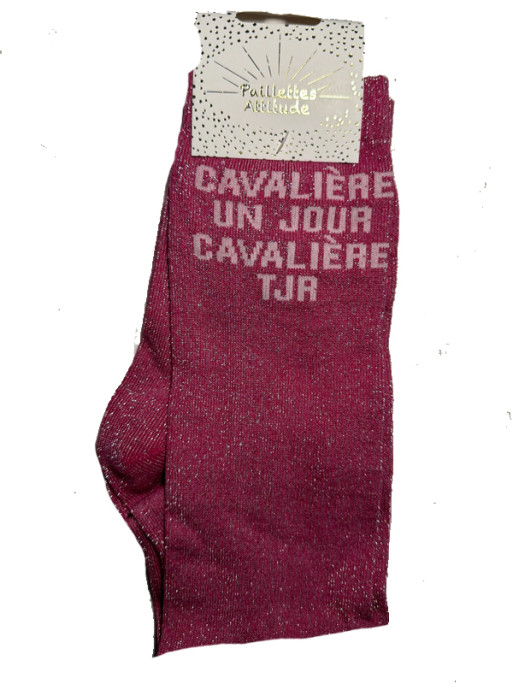 Chaussettes d'équitation pailletées ''Cavalière un jour cavalière tjr'' Paillettes Attitude