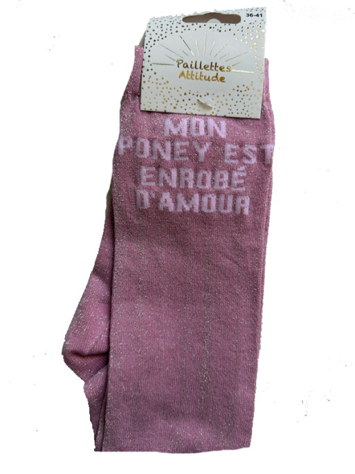 Chaussettes d'équitation pailletées ''Mon poney est enrobé d'amour'' Paillettes Attitude