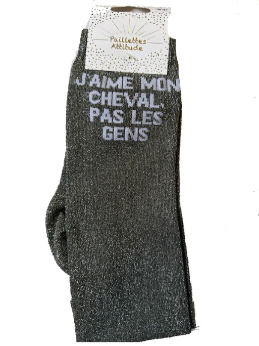 Chaussettes d'équitation pailletées ''J'aime mon cheval pas les gens'' Paillettes Attitude