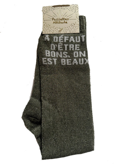 Chaussettes d'équitation pailletées ''A défaut d'être bons, on est beaux'' Paillettes Attitude