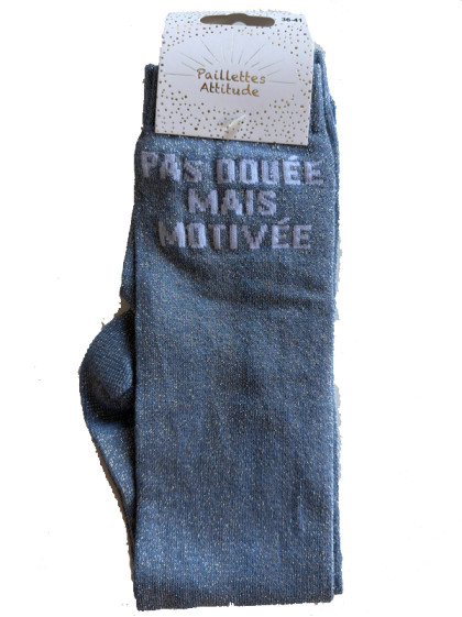Chaussettes d'équitation pailletées ''Pas douée mais motivée'' Paillettes Attitude