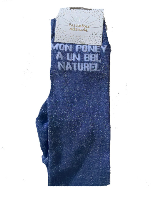 Chaussettes d'équitation pailletées ''Mon poney à un BBL naturel'' Paillettes Attitude