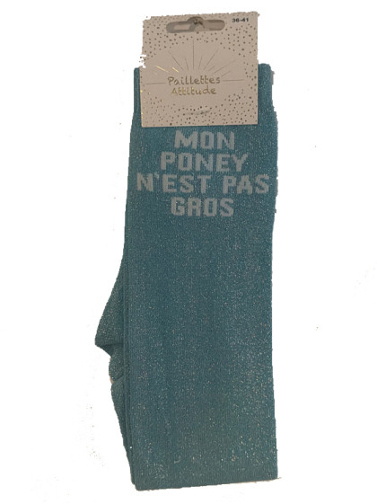 Chaussettes d'équitation pailletées ''Mon poney n'est pas gros'' Paillettes Attitude