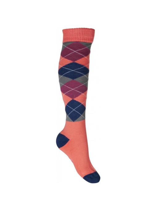 Chaussettes Warming Up HKM corail / bleu carreaux Chaussettes Warming Up HKM corail / bleu carreaux