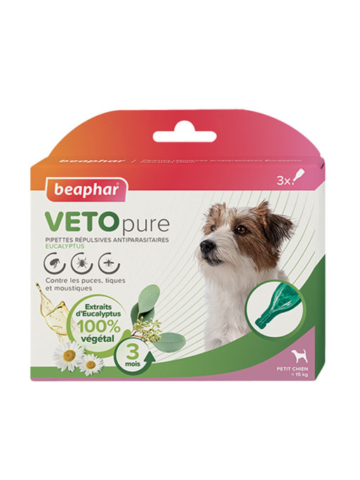 Pipettes répulsives antiparasitaires eucalyptus Vetopure chien Béaphar Pipettes répulsives antiparasitaires eucalyptus Vetopure chien Béaphar