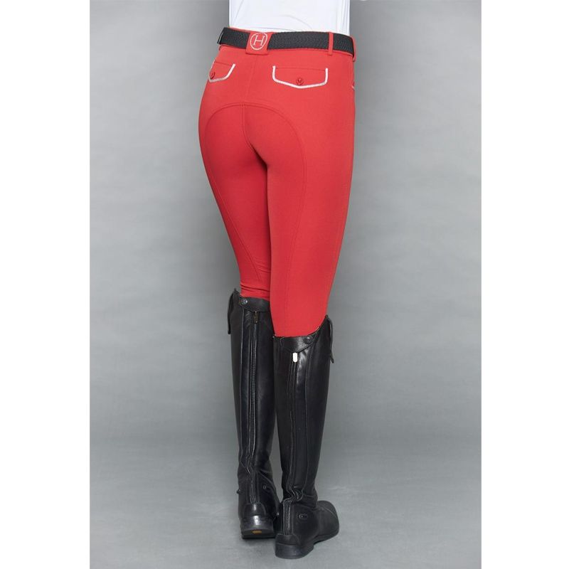 Pantalon Jaltika fix system grip Femme Rider Harcour rouge piment arrière porté